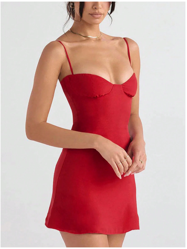 Vestido mini rojo de tirantes - 5877