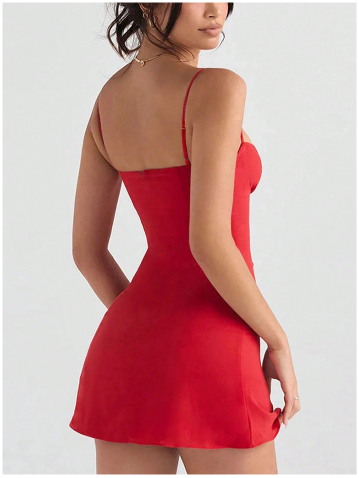 Vestido mini rojo de tirantes - 5877
