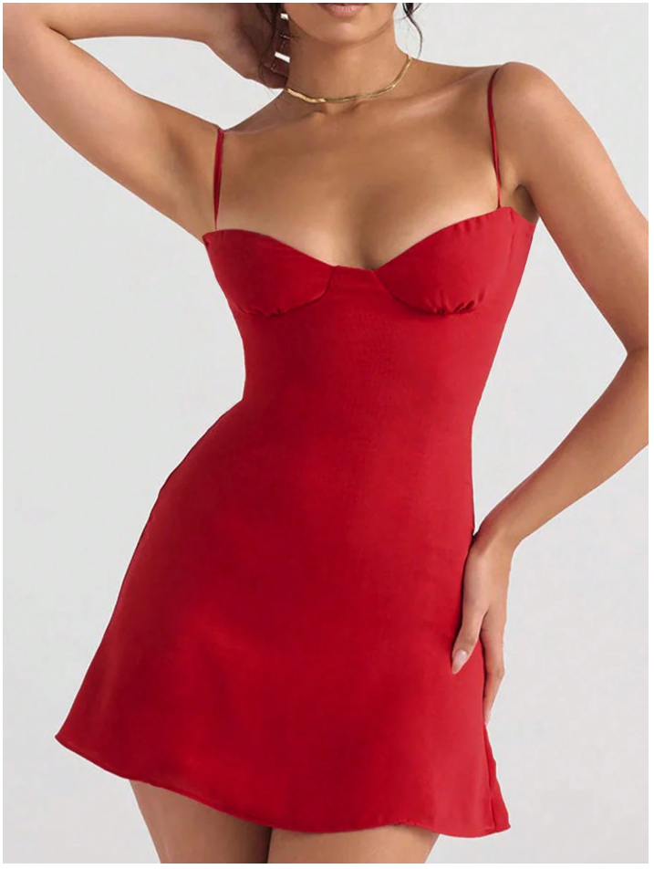 Vestido mini rojo de tirantes - 5877