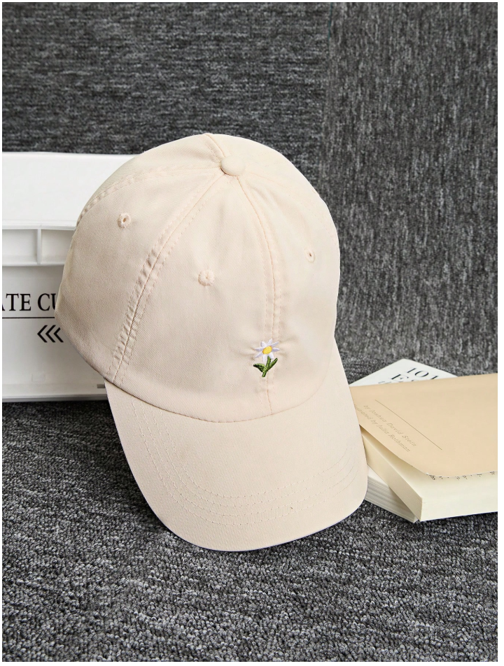Gorra beige con flor bordada - 5879