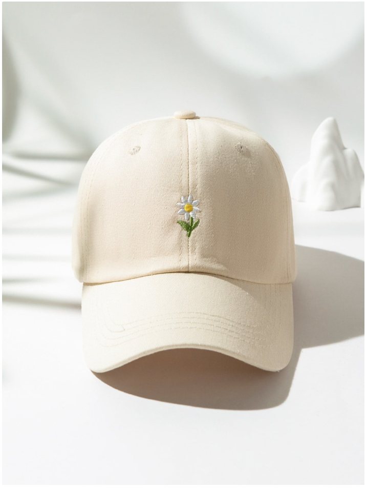 Gorra beige con flor bordada - 5879