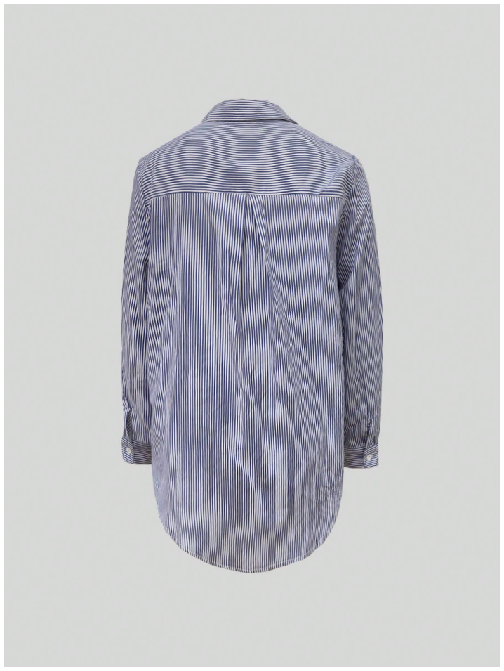 Camisa a rayas azul marino & blanco manga larga de botones - 5883