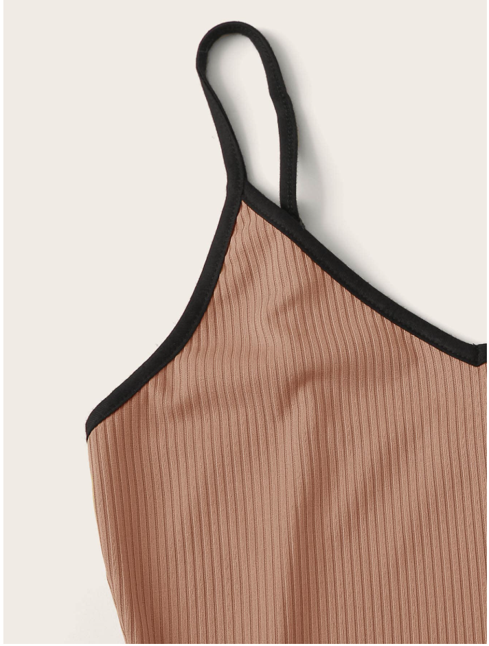 Bodysuit camel tejido canalé de tirantes - 5885
