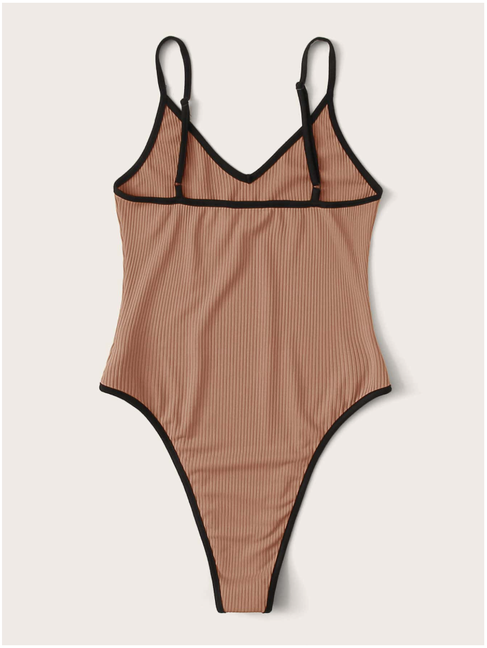 Bodysuit camel tejido canalé de tirantes - 5885