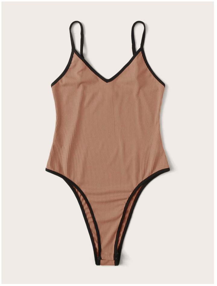 Bodysuit camel tejido canalé de tirantes - 5885