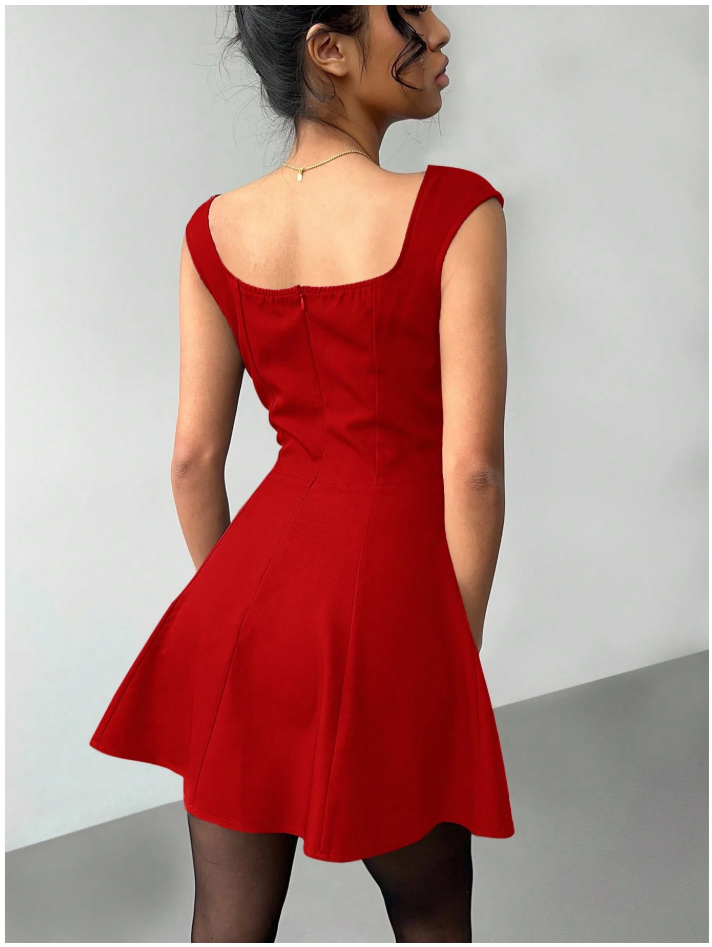 Vestido rojo mini cintura ceñida - 5886