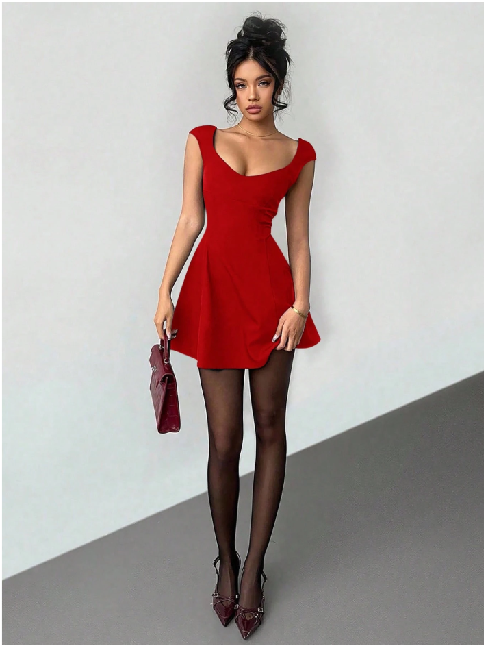 Vestido rojo mini cintura ceñida - 5886