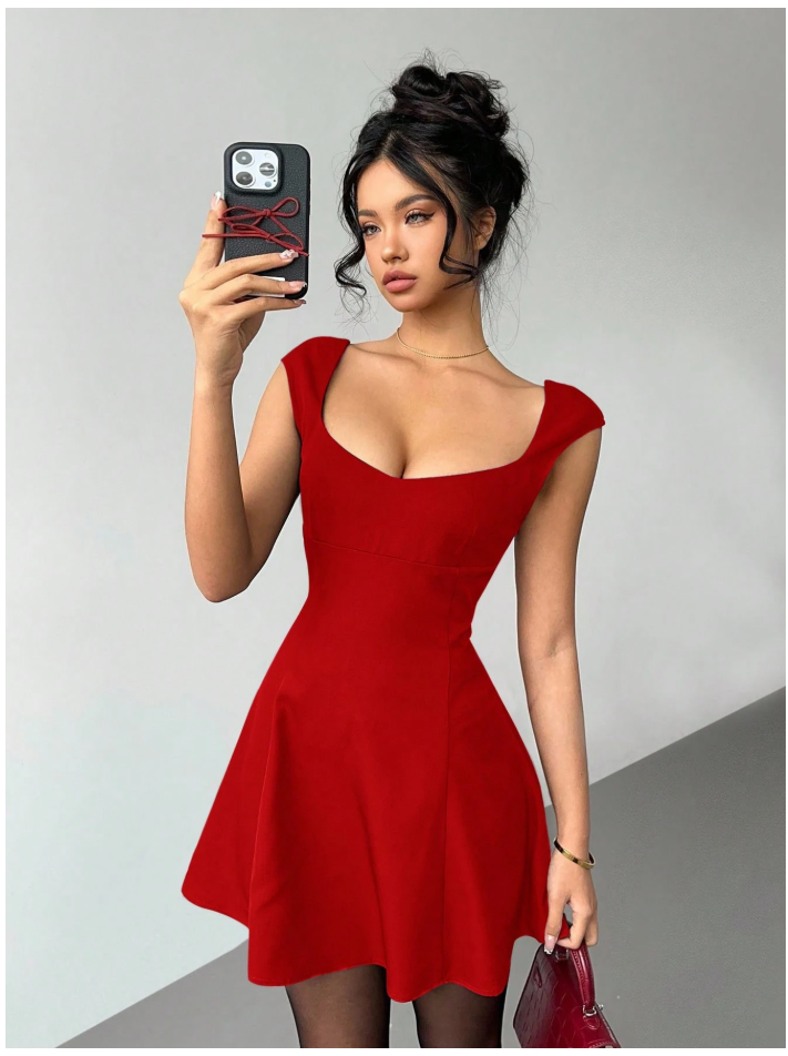 Vestido rojo mini cintura ceñida - 5886