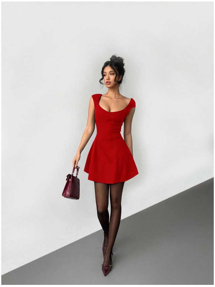 Vestido rojo mini cintura ceñida - 5886