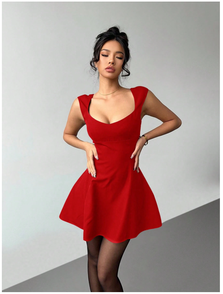 Vestido rojo mini cintura ceñida - 5886