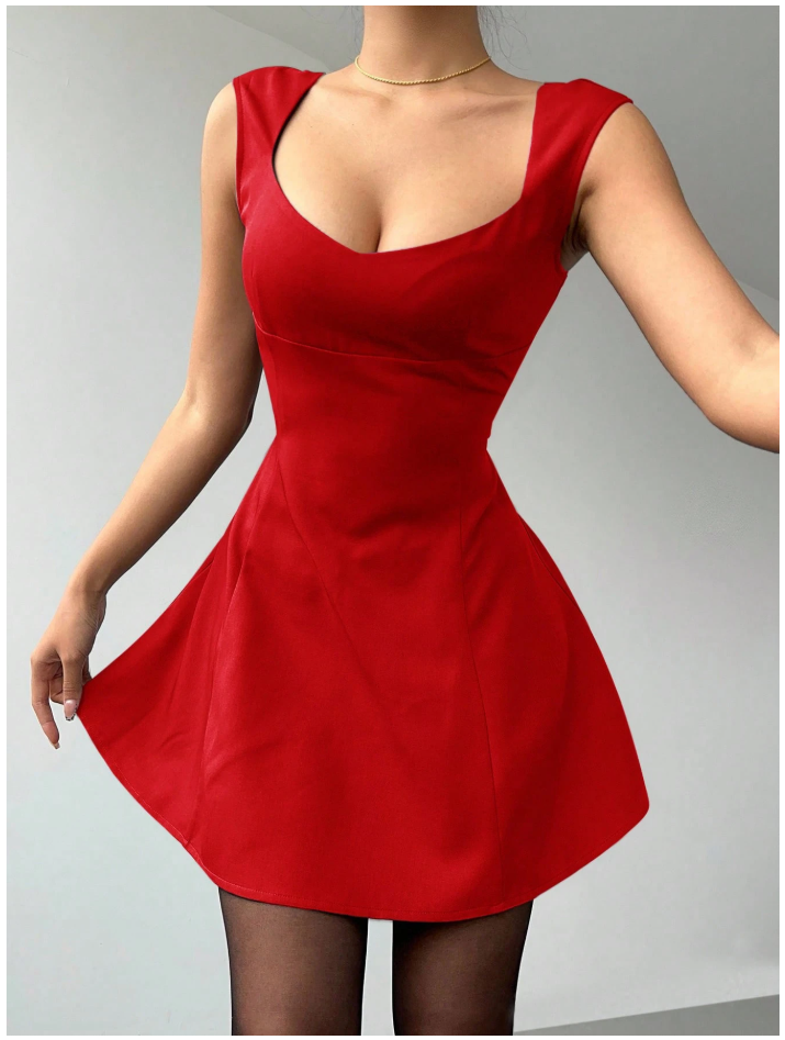 Vestido rojo mini cintura ceñida - 5886