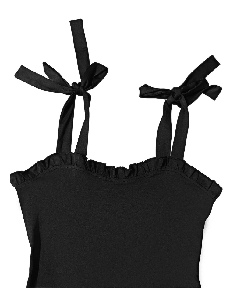 Vestido negro mini con lazos en tirantes ajustado al cuerpo - 5887