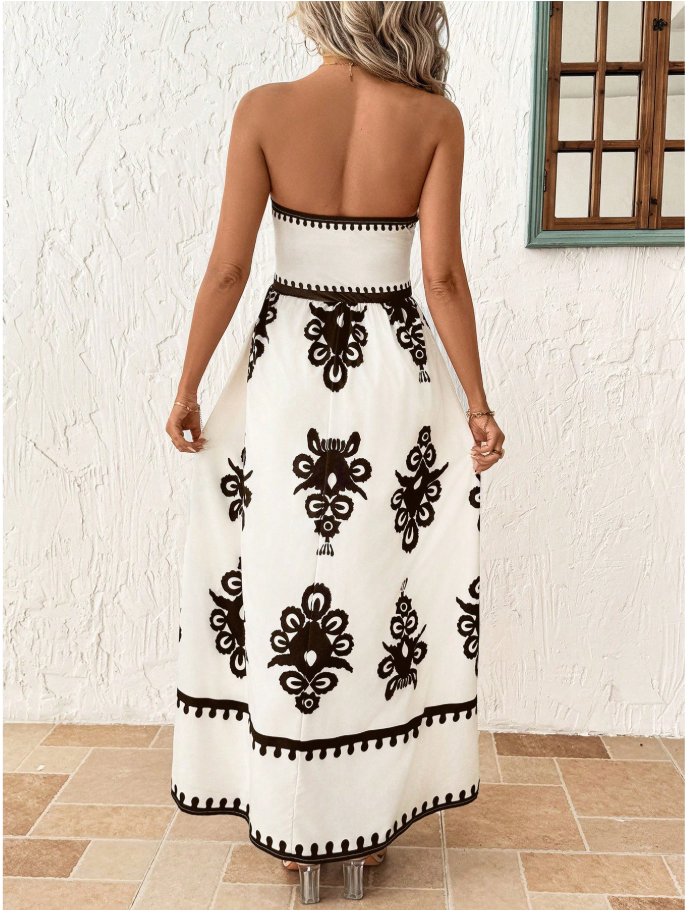 Vestido blanco estampado floral marrón - 5890