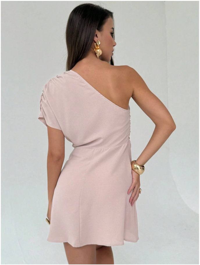 Vestido albaricoque drapeado un hombro - 5892