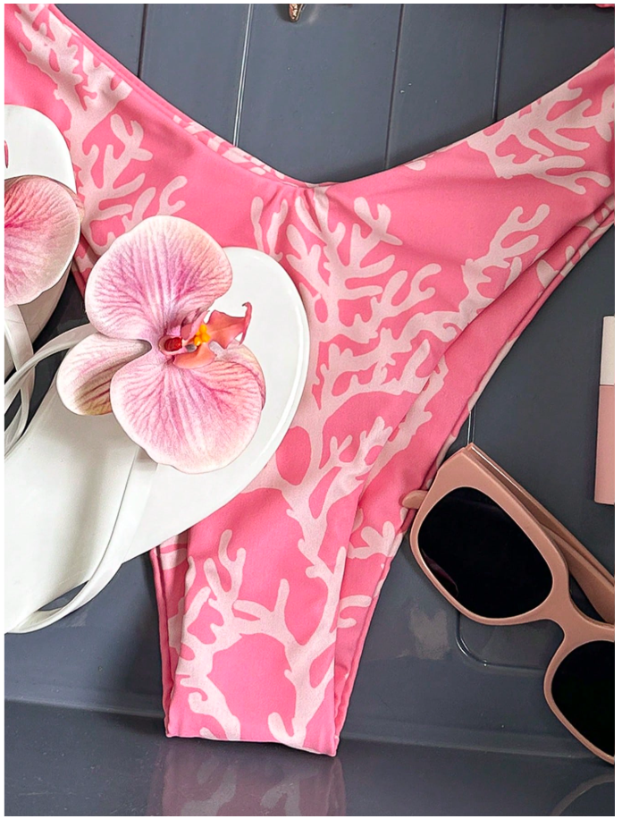 Traje de baño dos piezas rosa con estampado & estrella de mar - 5897