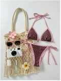 Traje de baño dos piezas marron con lunares bordes rosa - 5898