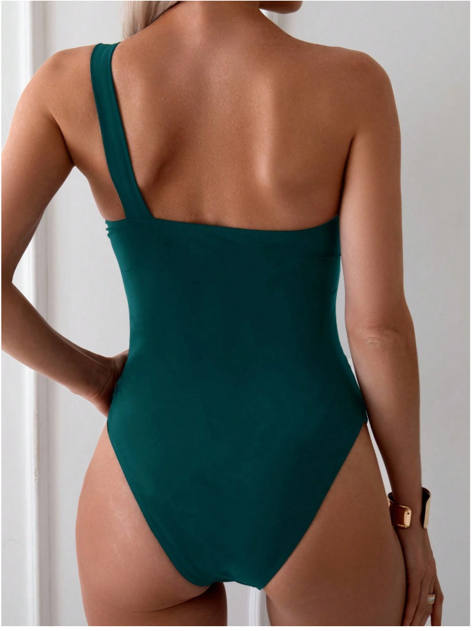 Traje de baño verde una pieza con decoración metálica - 5899