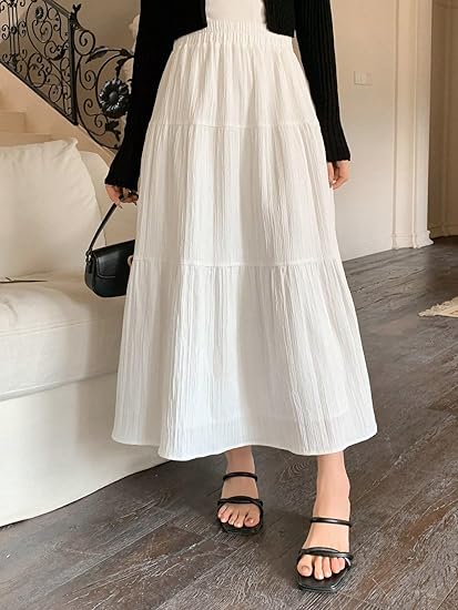 Falda blanca larga talle alto - 5901