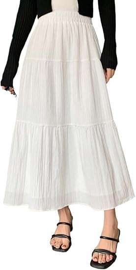 Falda blanca larga talle alto - 5901