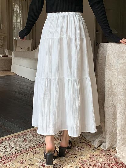 Falda blanca larga talle alto - 5901