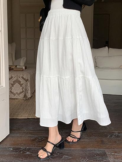 Falda blanca larga talle alto - 5901