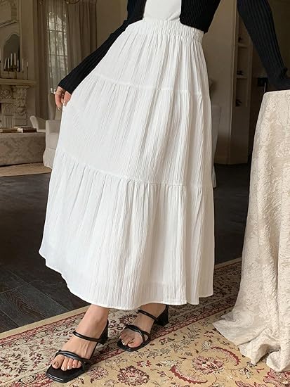 Falda blanca larga talle alto - 5901