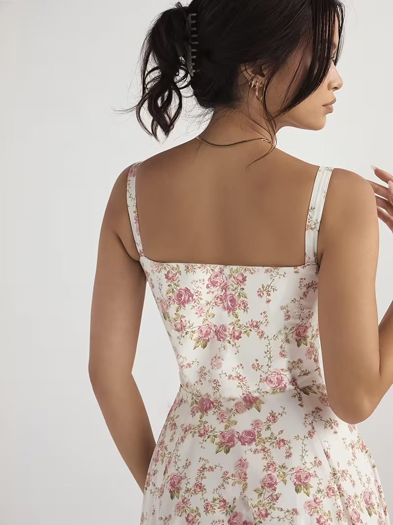 Vestido midi floral con abertura en pierna - 5902