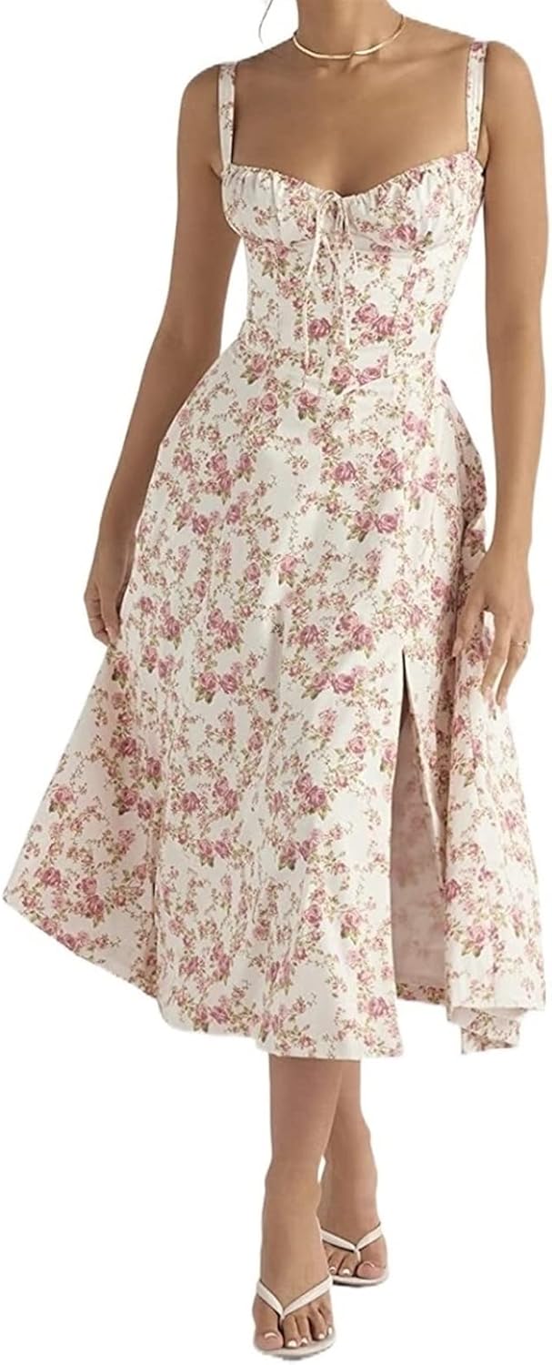 Vestido midi floral con abertura en pierna - 5902