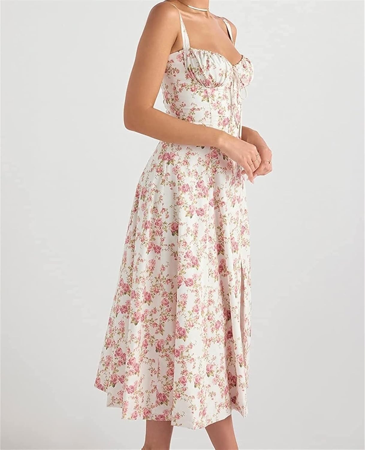 Vestido midi floral con abertura en pierna - 5902