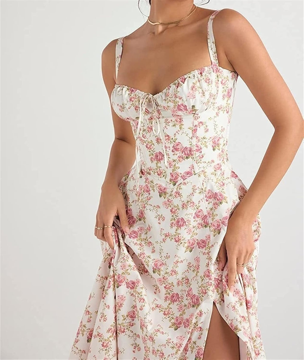 Vestido midi floral con abertura en pierna - 5902