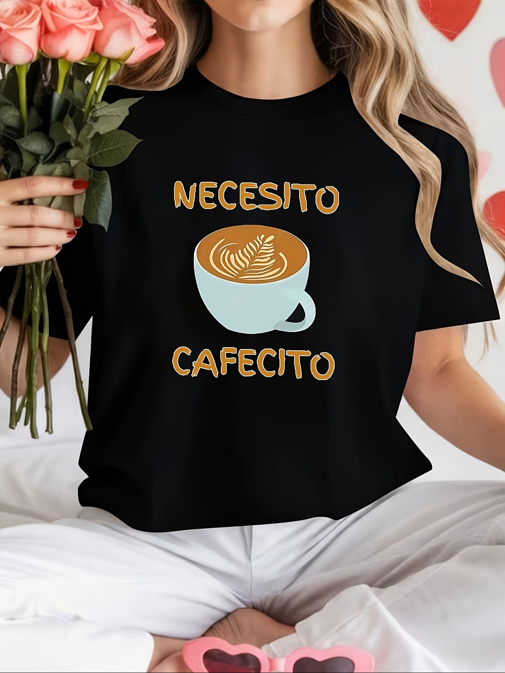 Camisa negra 100% algodón necesito cafecito - 5906
