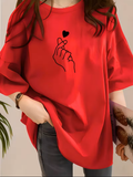 Camisa roja 100% algodón oversised estampado chasquido oversize - 5910