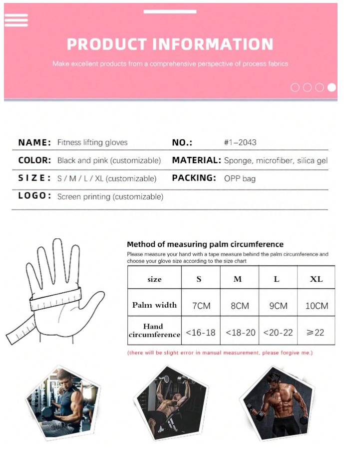 Guantes p/ gym rosa con negro - 5912