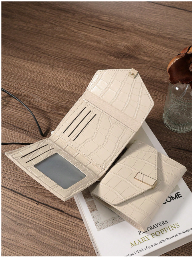 Billetera mini beige relieve de cocodrilo - 5914