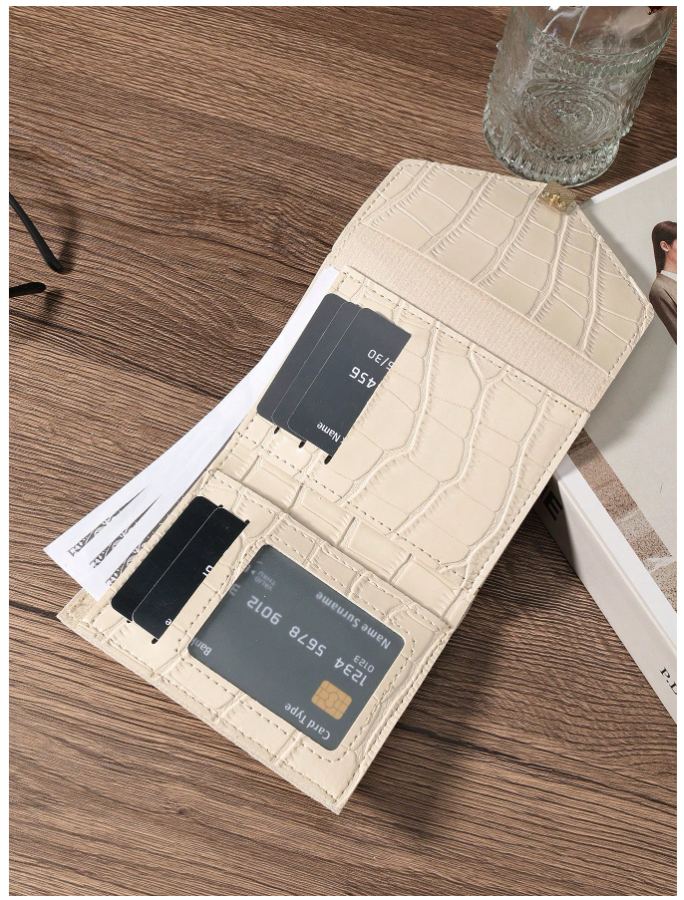 Billetera mini beige relieve de cocodrilo - 5914
