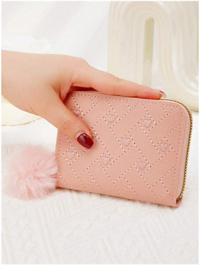 Billetera mini monedero rosa con corazones - 5919