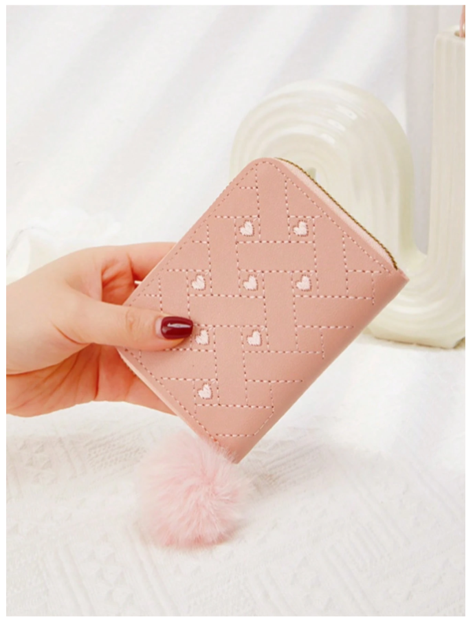 Billetera mini monedero rosa con corazones - 5919