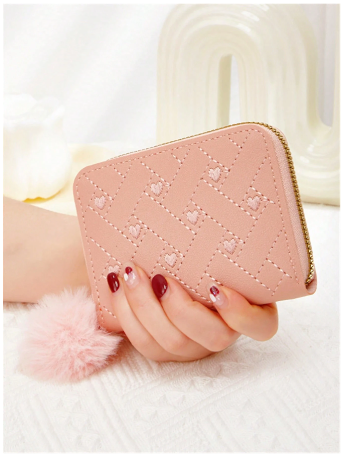 Billetera mini monedero rosa con corazones - 5919