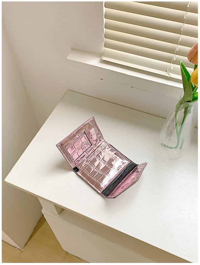 Billetera mini rosa brillante relieve de cocodrilo - 5920