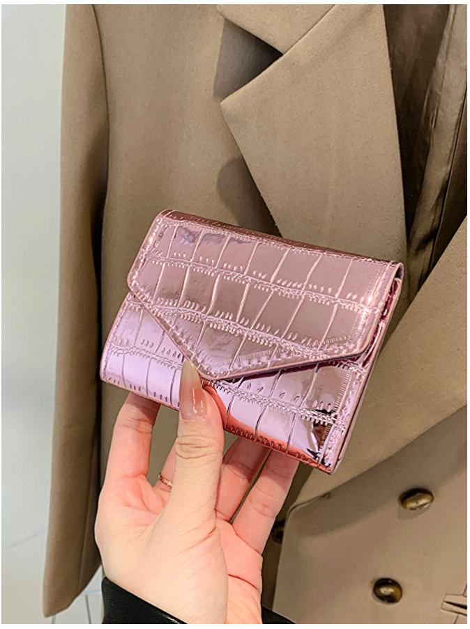 Billetera mini rosa brillante relieve de cocodrilo - 5920