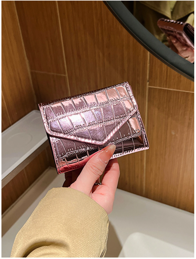 Billetera mini rosa brillante relieve de cocodrilo - 5920