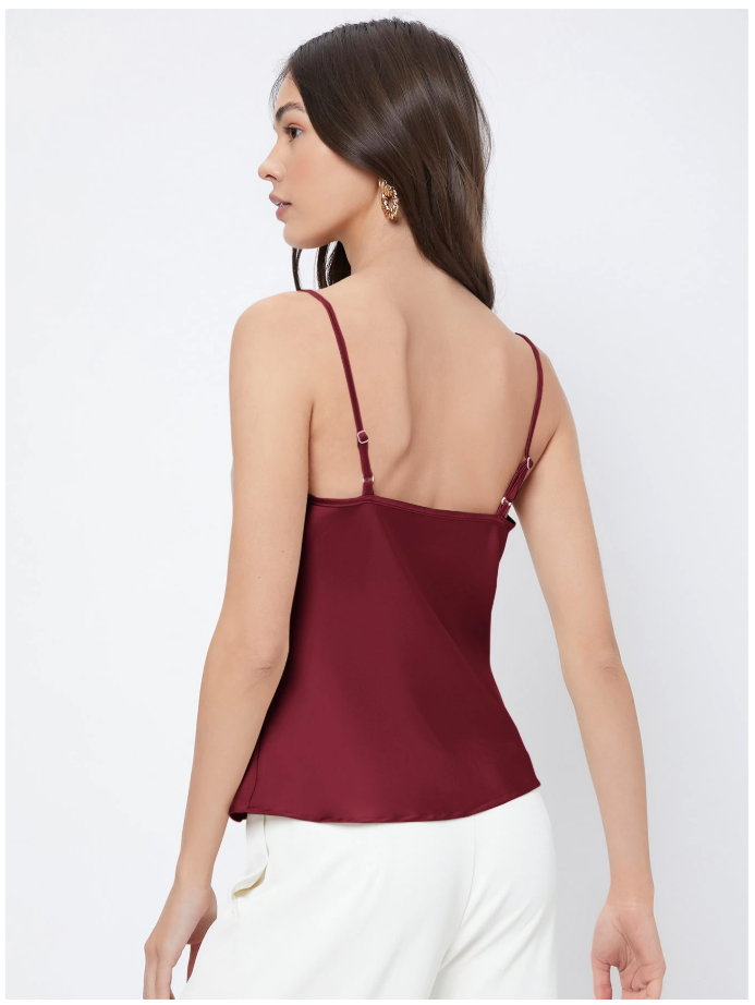 Crop top burdeos de saten con tirantes - 5921