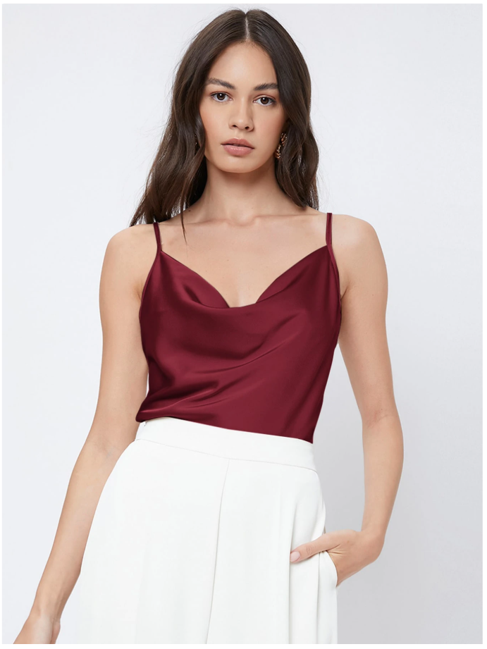 Crop top burdeos de saten con tirantes - 5921