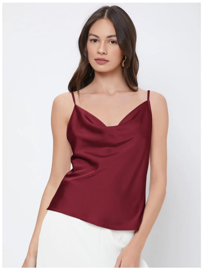 Crop top burdeos de saten con tirantes - 5921