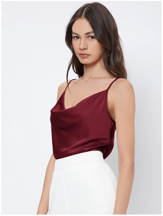Crop top burdeos de saten con tirantes - 5921