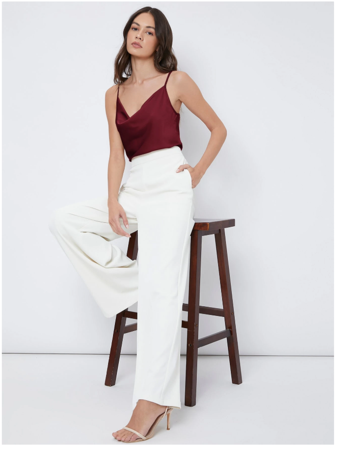 Crop top burdeos de saten con tirantes - 5921