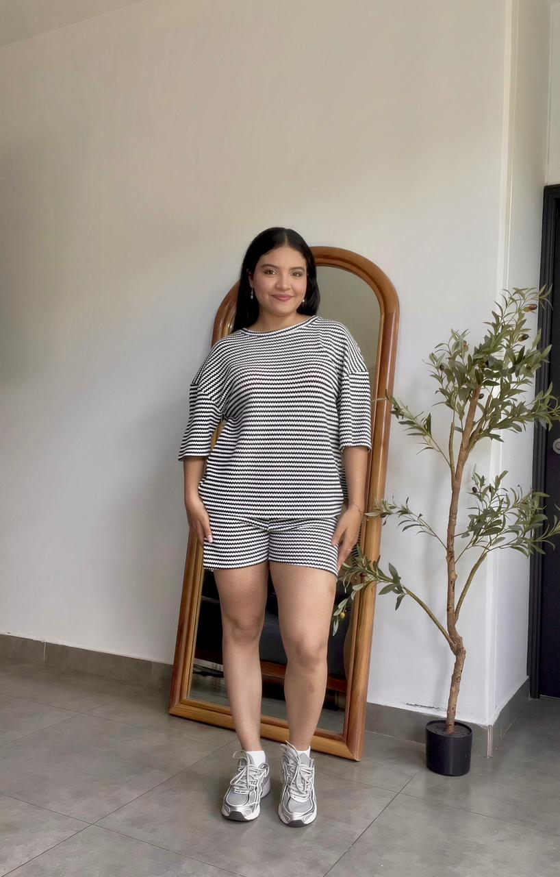 Set estilo crochet a rayas top & short - 5925