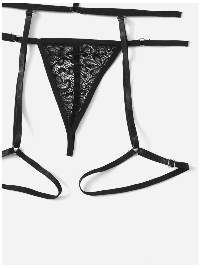 Lenceria negra dos piezas con ligas & tira en cuello - 5926