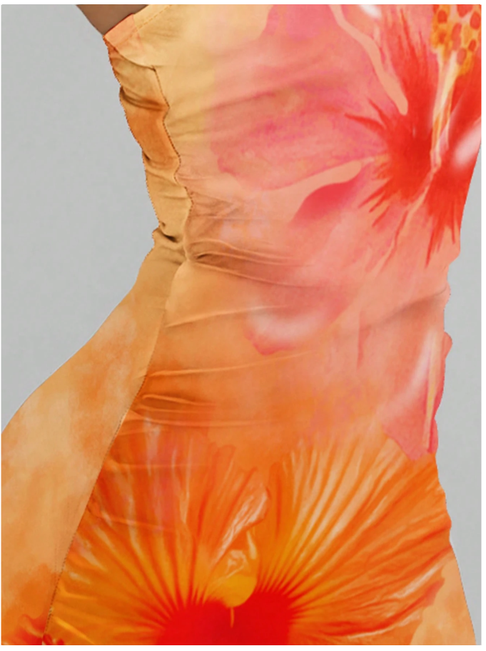 Vestido corto naranja estampado flores grandes - 5927
