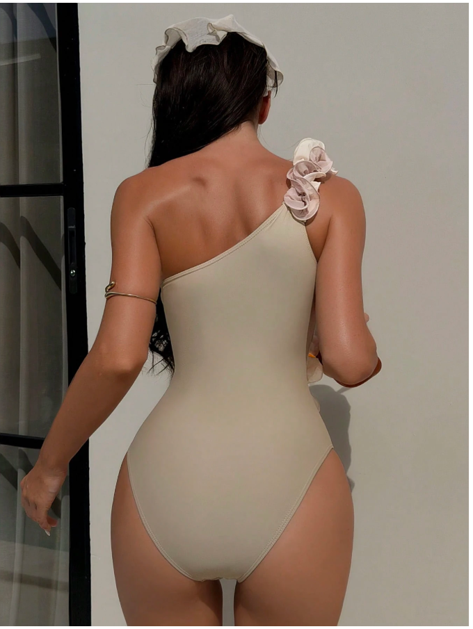 Traje de baño caqui una pieza con volantes - 5932